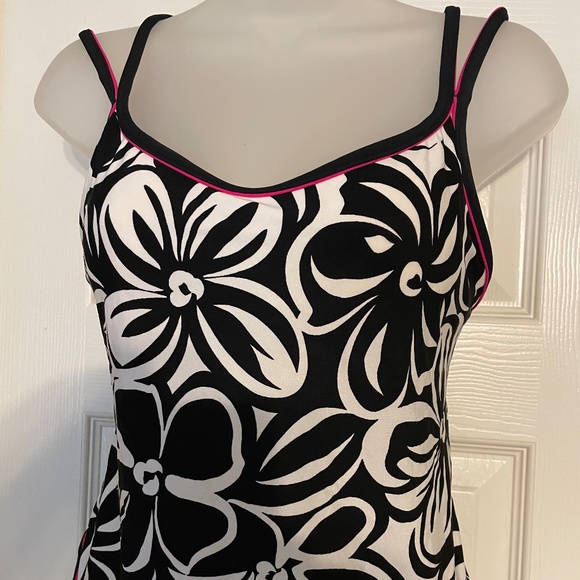 Jamaica Bay Black White Aqua Tankini Swim Top Size 10 - Picture 3 of 6